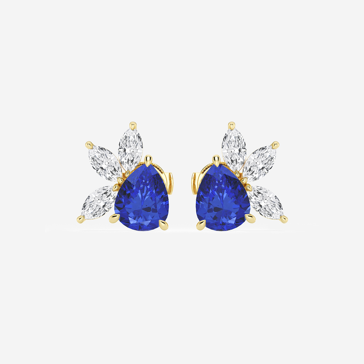 9.0X7.0 mm Pear Shaped Created Sapphire and 1 3/4 ctw Marquise Lab Grown Diamond Fan Earrings