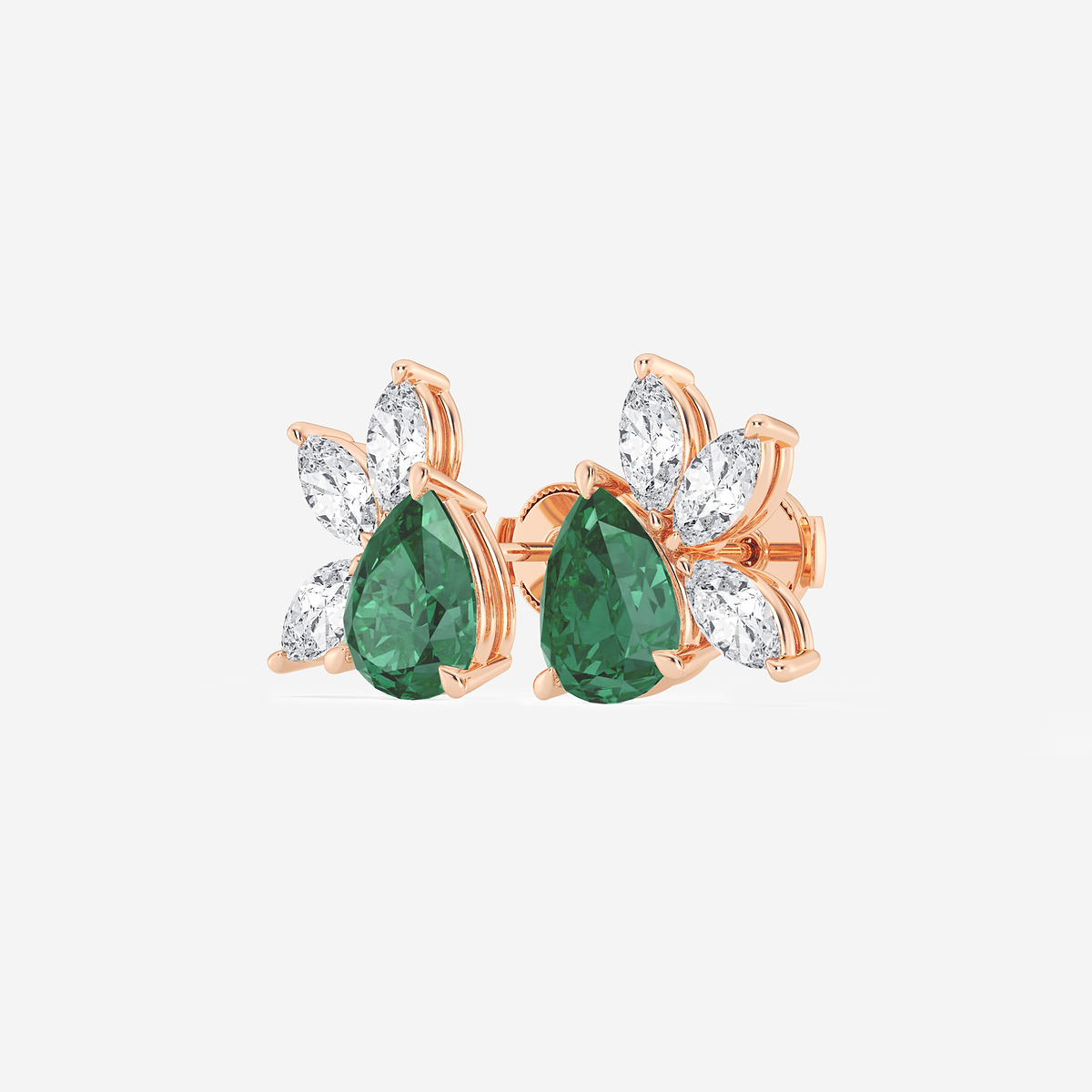 Additional Image 1 for  9.0X7.0 mm Pear Shaped Created Emerald and 1 3/4 ctw Marquise Lab Grown Diamond Fan Earrings