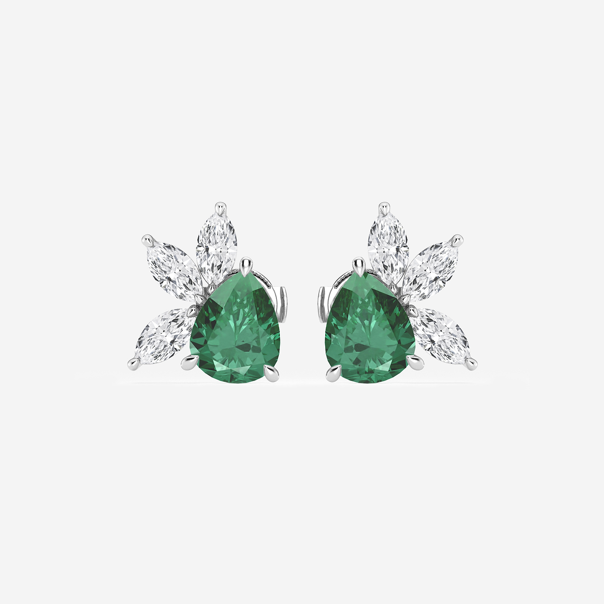 9.0X7.0 mm Pear Shaped Created Emerald and 1 3/4 ctw Marquise Lab Grown Diamond Fan Earrings