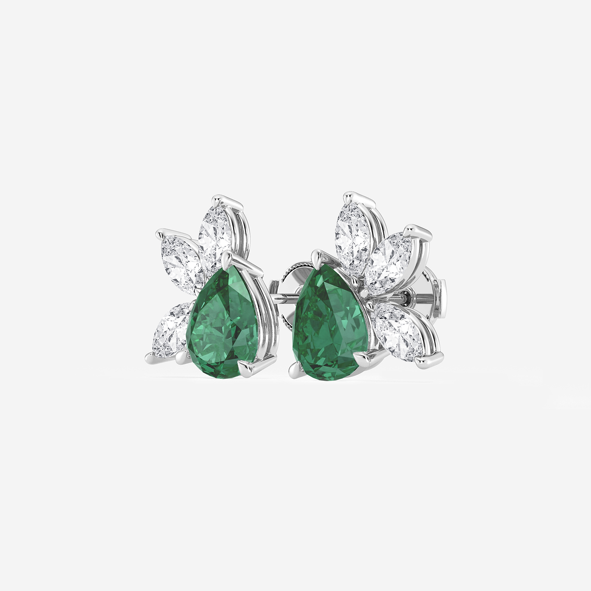Additional Image 1 for  9.0X7.0 mm Pear Shaped Created Emerald and 1 3/4 ctw Marquise Lab Grown Diamond Fan Earrings
