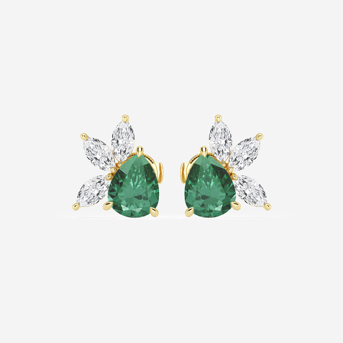 9.0X7.0 mm Pear Shaped Created Emerald and 1 3/4 ctw Marquise Lab Grown Diamond Fan Earrings