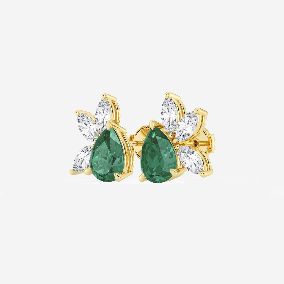 Additional Image 1 for  9.0X7.0 mm Pear Shaped Created Emerald and 1 3/4 ctw Marquise Lab Grown Diamond Fan Earrings