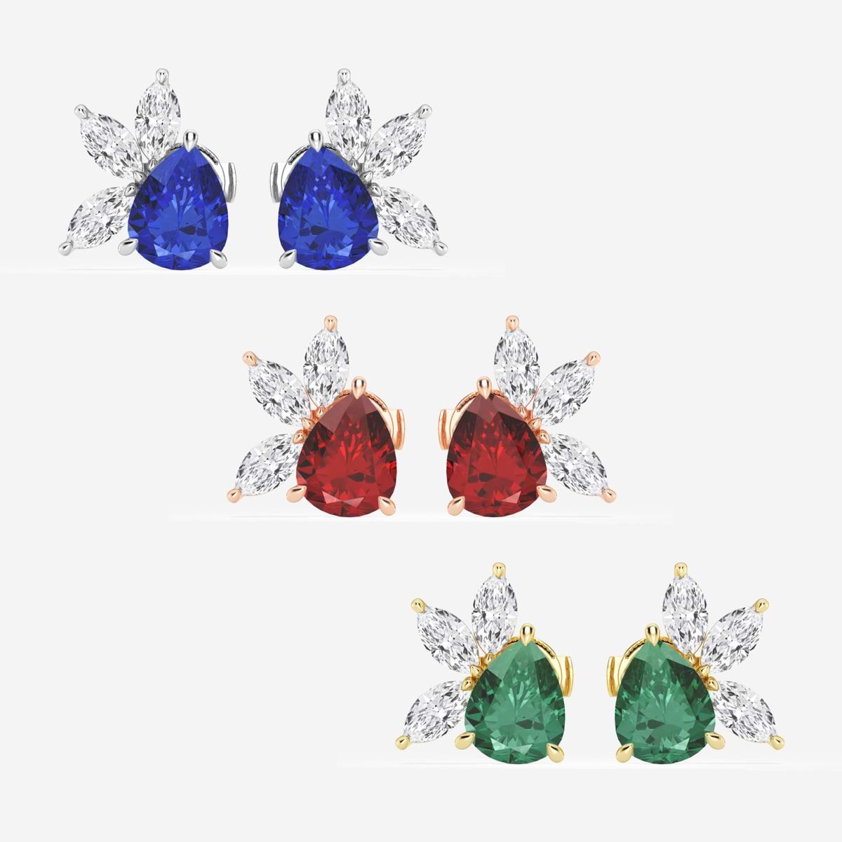 Additional Image 2 for  9.0X7.0 mm Pear Shaped Created Sapphire and 1 3/4 ctw Marquise Lab Grown Diamond Fan Earrings