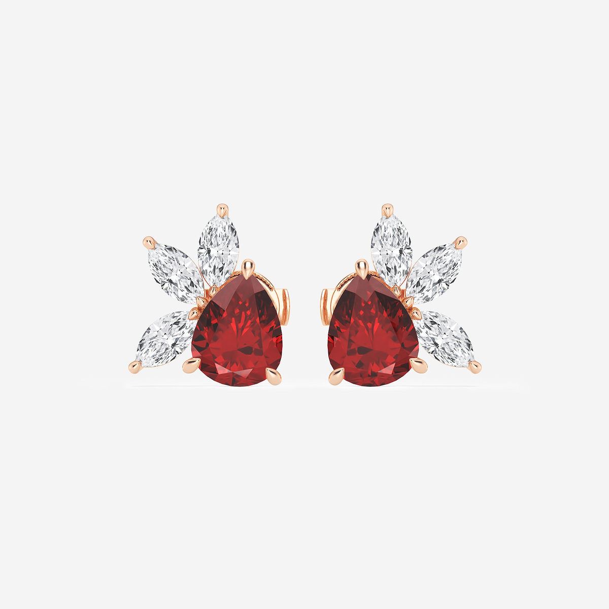 9.0X7.0 mm Pear Shaped Created Ruby and 1 3/4 ctw Marquise Lab Grown Diamond Fan Earrings
