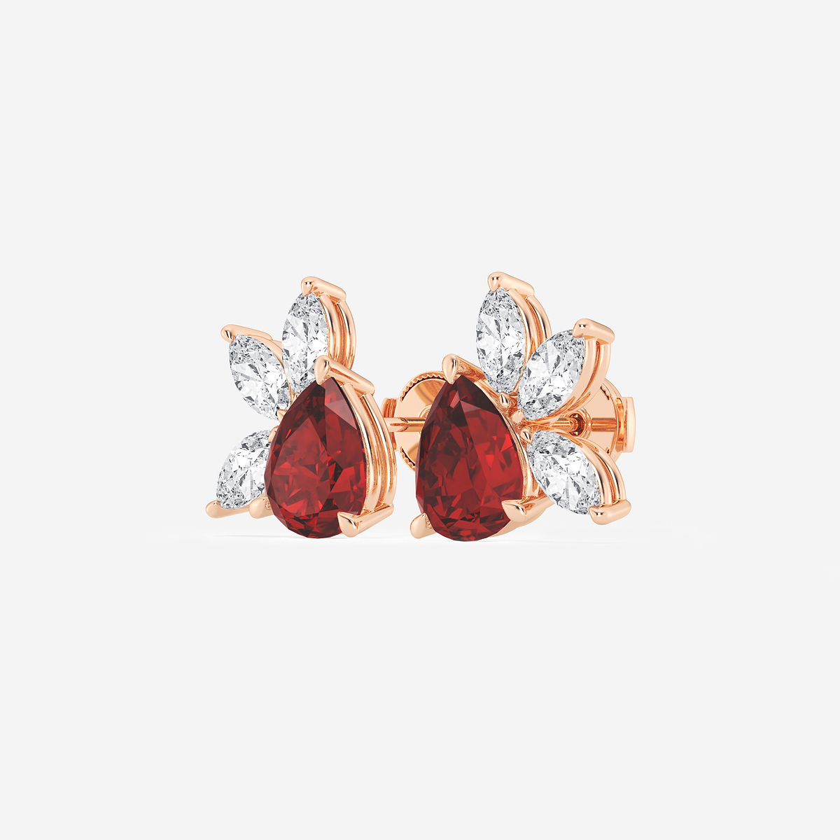 Additional Image 1 for  9.0X7.0 mm Pear Shaped Created Ruby and 1 3/4 ctw Marquise Lab Grown Diamond Fan Earrings