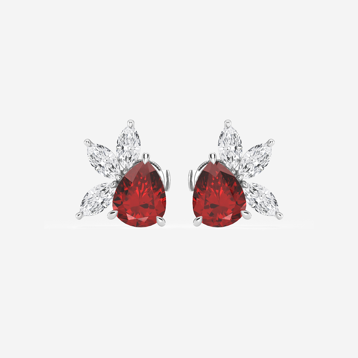 9.0X7.0 mm Pear Shaped Created Ruby and 1 3/4 ctw Marquise Lab Grown Diamond Fan Earrings