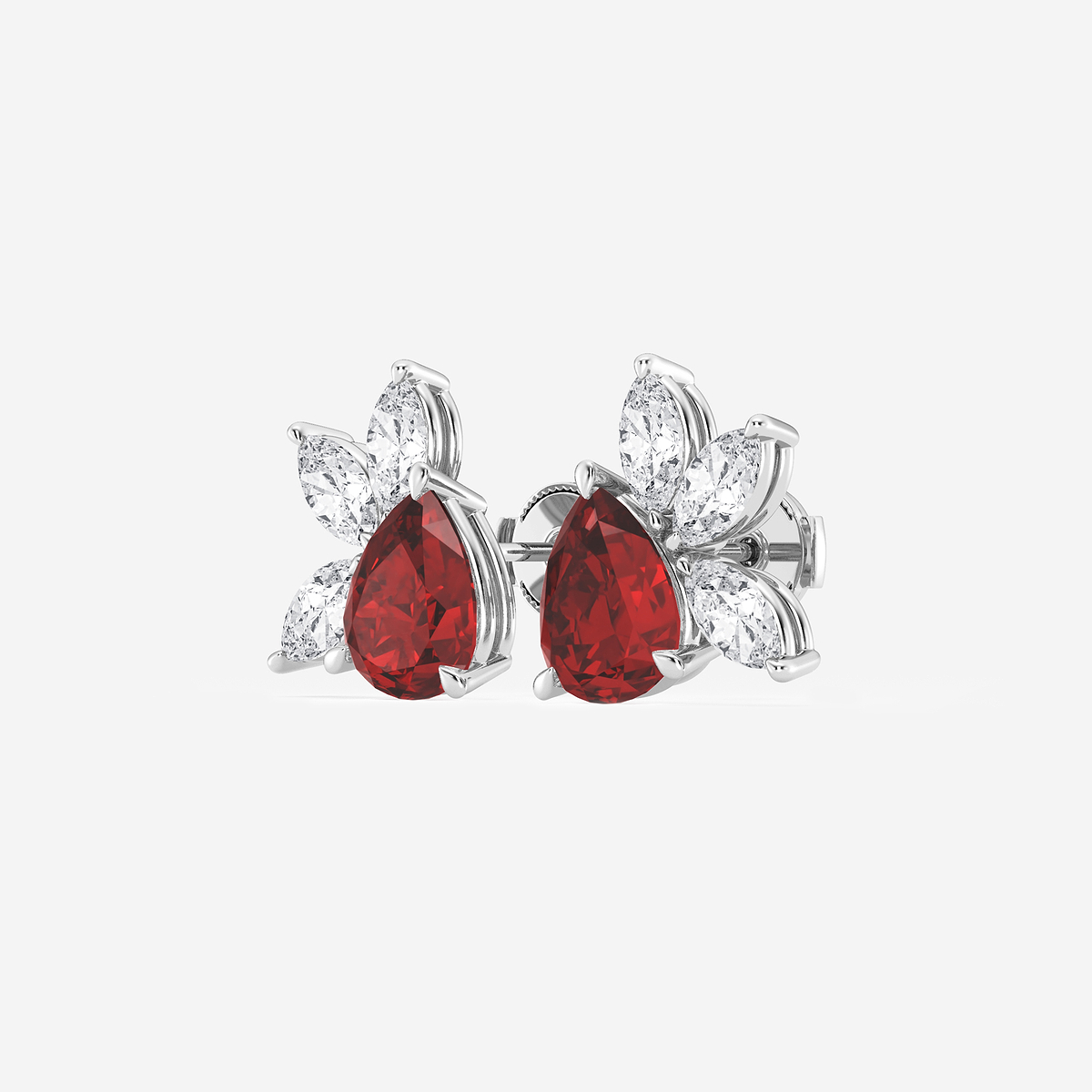 Additional Image 1 for  9.0X7.0 mm Pear Shaped Created Ruby and 1 3/4 ctw Marquise Lab Grown Diamond Fan Earrings