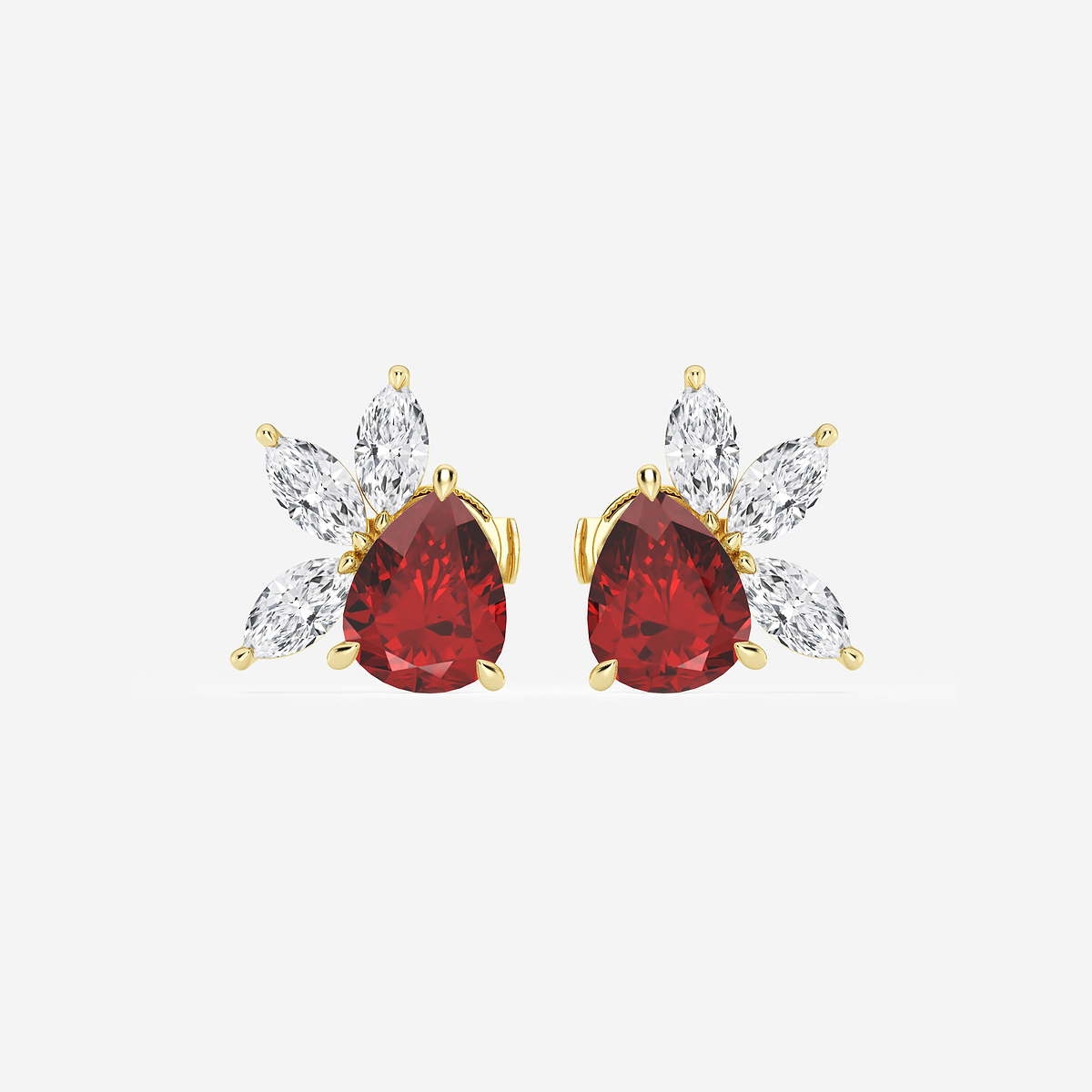 9.0X7.0 mm Pear Shaped Created Ruby and 1 3/4 ctw Marquise Lab Grown Diamond Fan Earrings