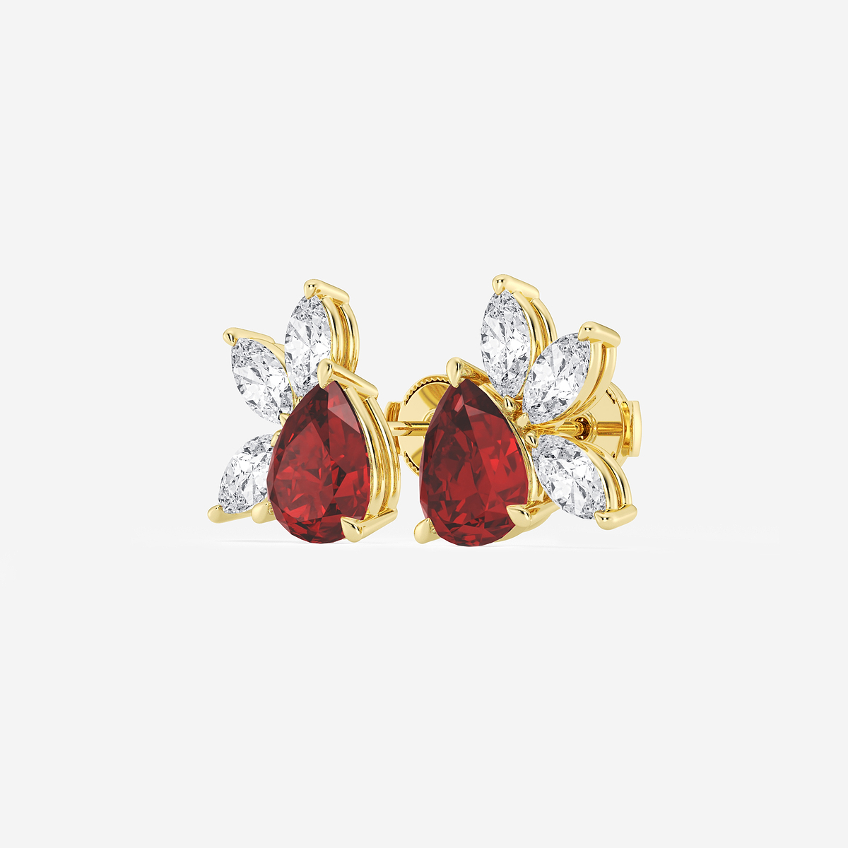 Additional Image 1 for  9.0X7.0 mm Pear Shaped Created Ruby and 1 3/4 ctw Marquise Lab Grown Diamond Fan Earrings