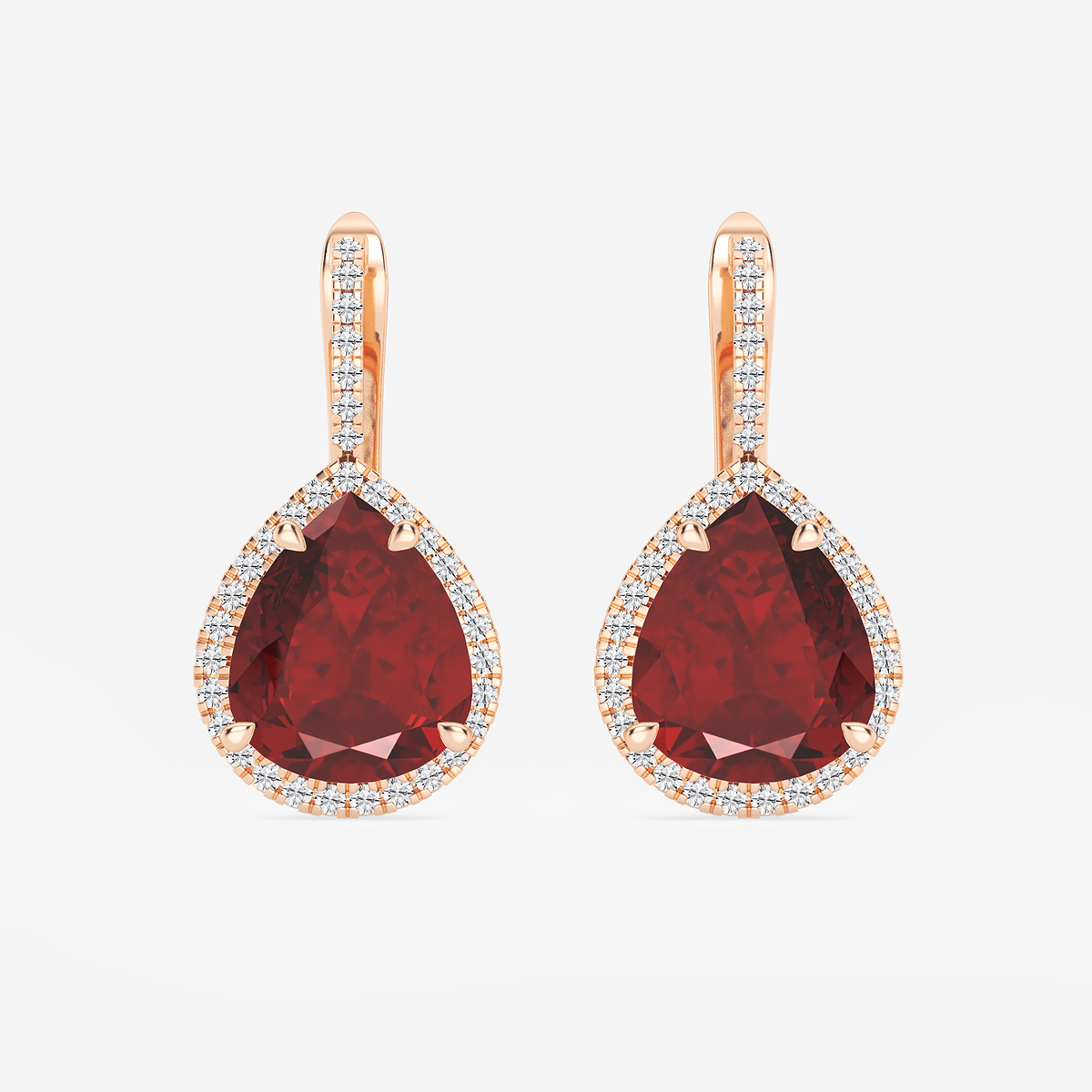 11.0x9.0 mm Pear Shaped Created Ruby and 1/3 ctw Round Lab Grown Diamond Leverback Earrings