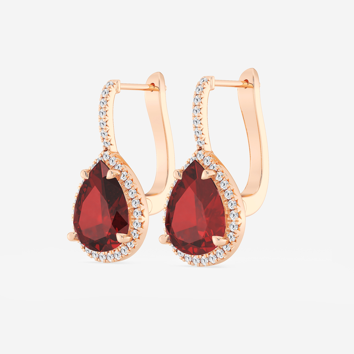 Additional Image 1 for  11.0x9.0 mm Pear Shaped Created Ruby and 1/3 ctw Round Lab Grown Diamond Leverback Earrings
