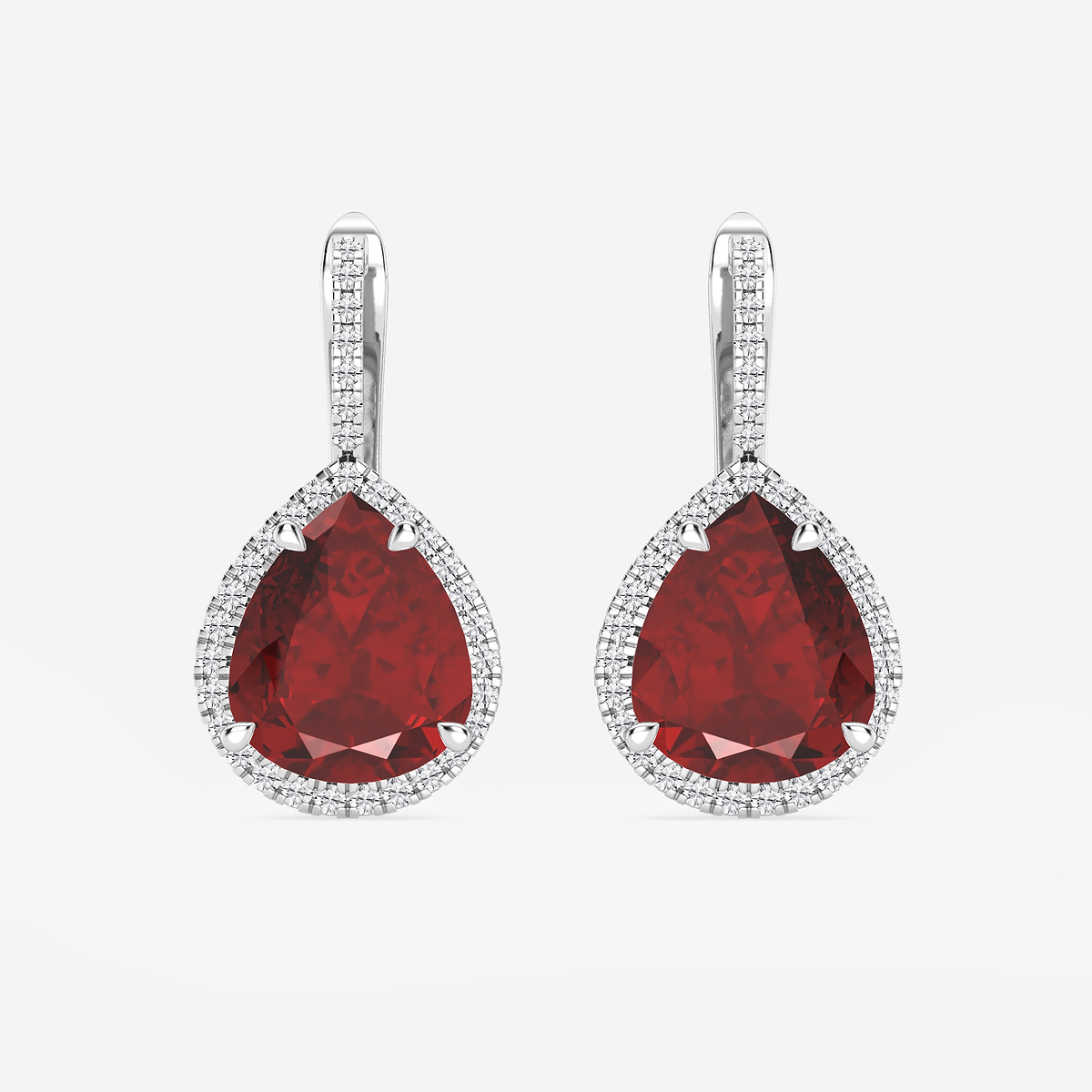 11.0x9.0 mm Pear Shaped Created Ruby and 1/3 ctw Round Lab Grown Diamond Leverback Earrings