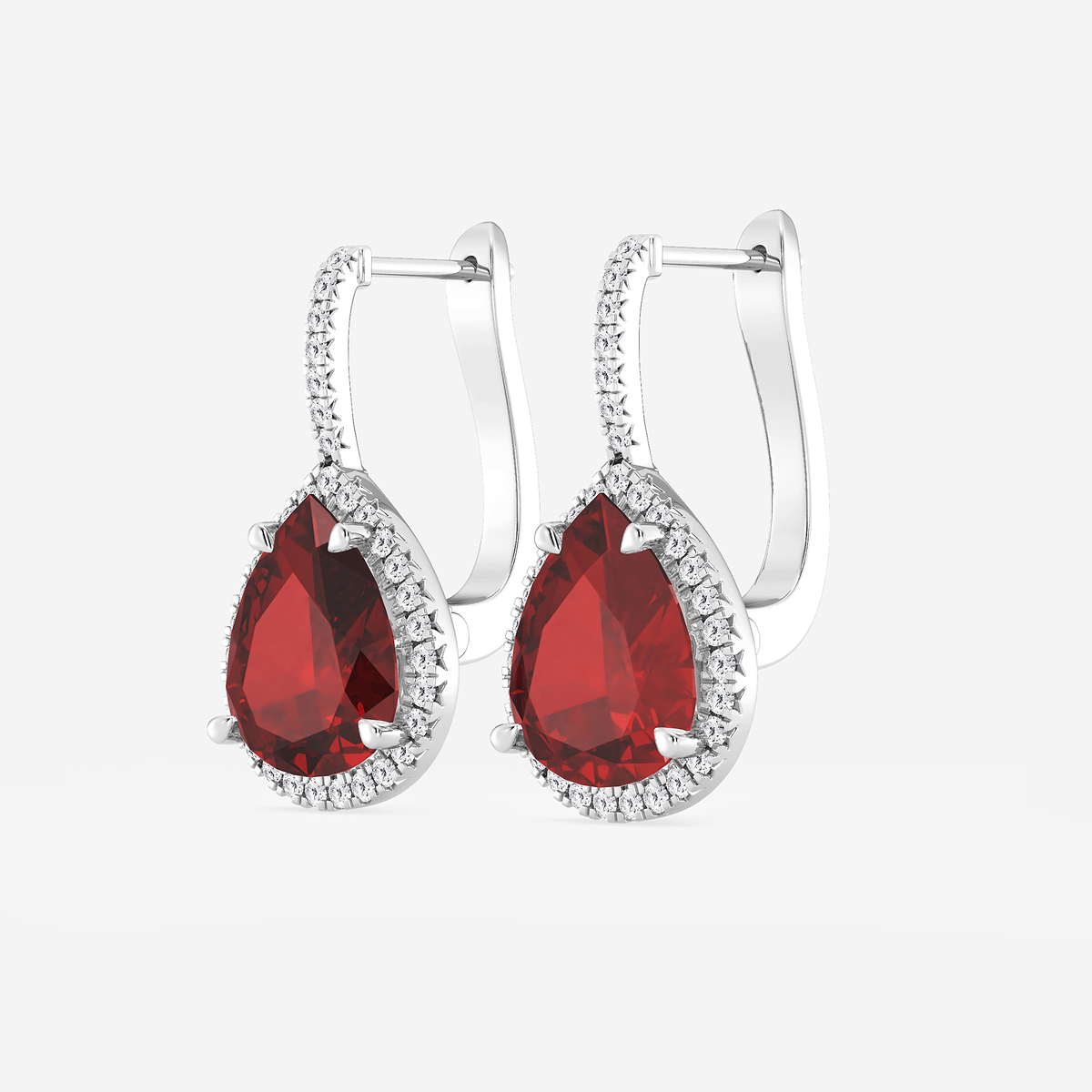 Additional Image 1 for  11.0x9.0 mm Pear Shaped Created Ruby and 1/3 ctw Round Lab Grown Diamond Leverback Earrings