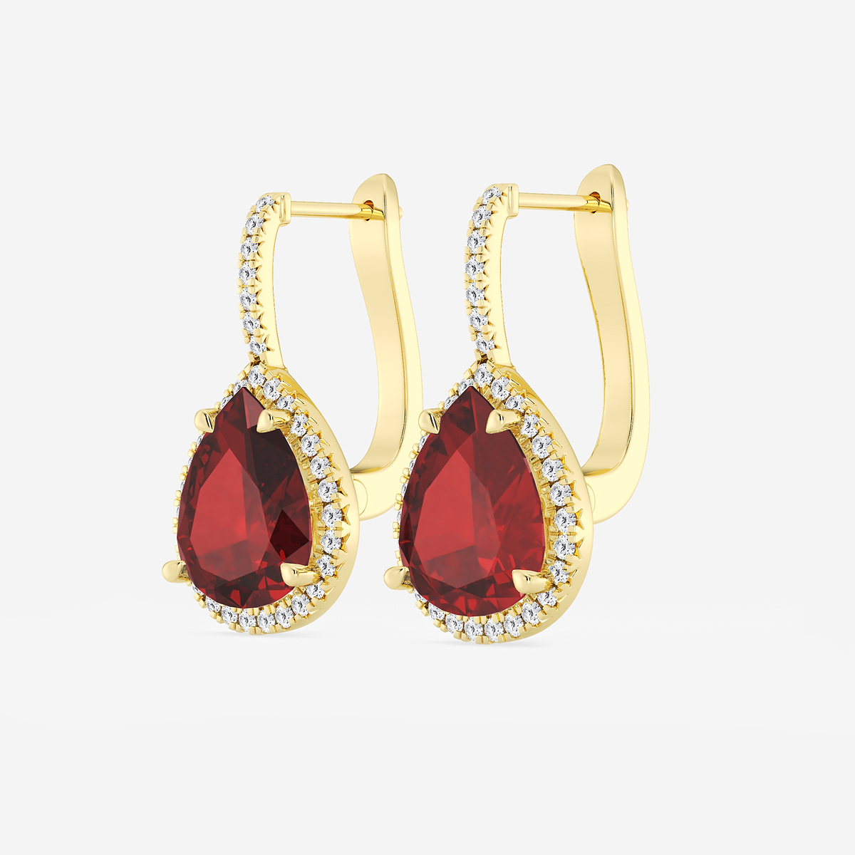 Additional Image 1 for  11.0x9.0 mm Pear Shaped Created Ruby and 1/3 ctw Round Lab Grown Diamond Leverback Earrings