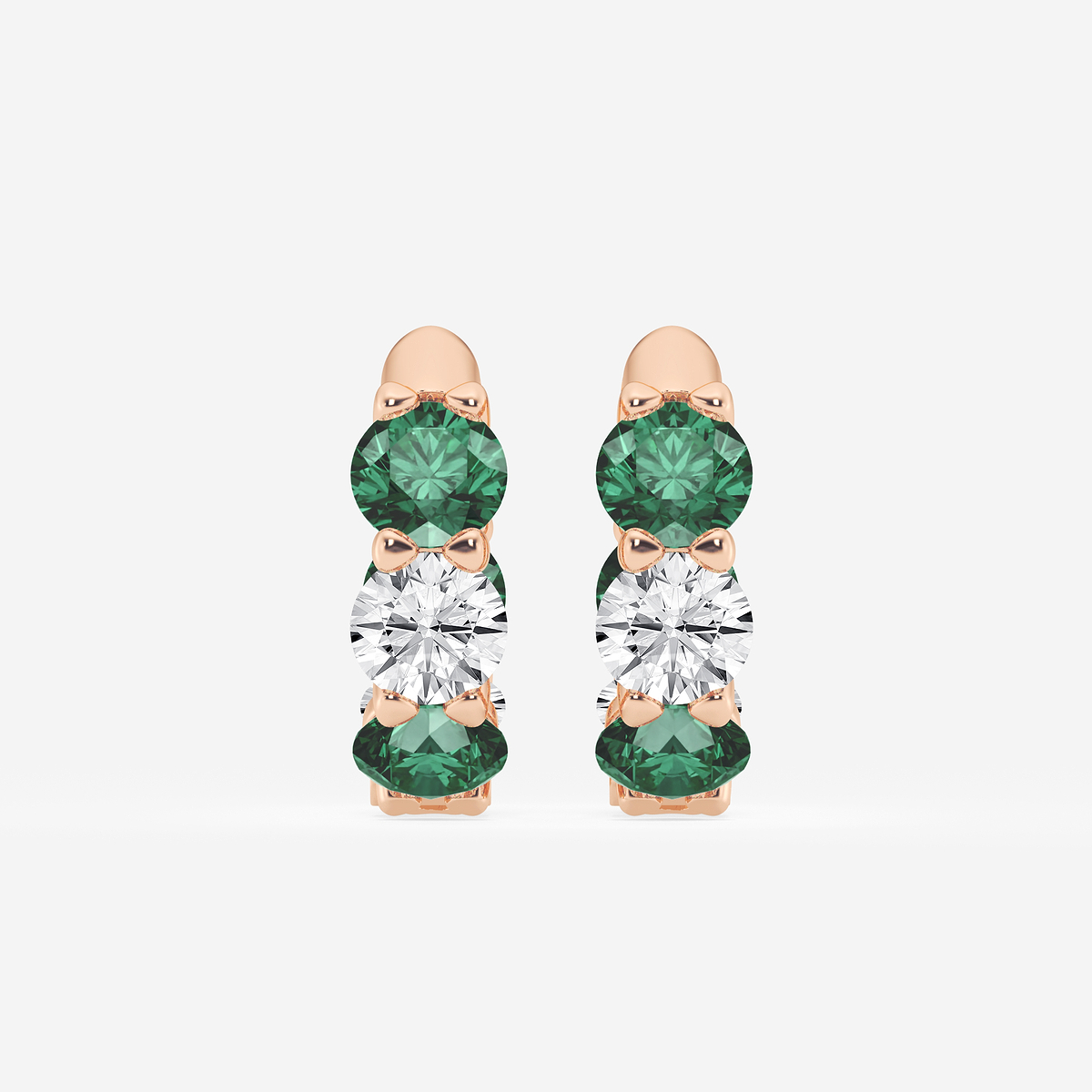 4.3 mm Round Created Emerald and 1 1/3 ctw Round Lab Grown Diamond Huggie Hoop Earrings