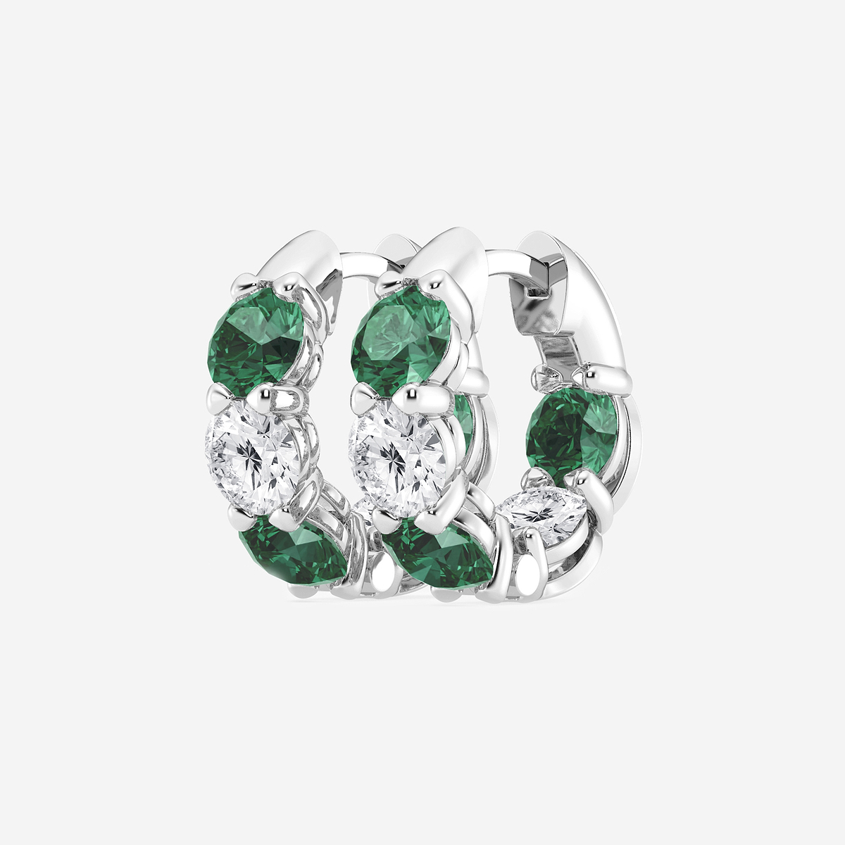 Additional Image 1 for  4.3 mm Round Created Emerald and 1 1/3 ctw Round Lab Grown Diamond Huggie Hoop Earrings
