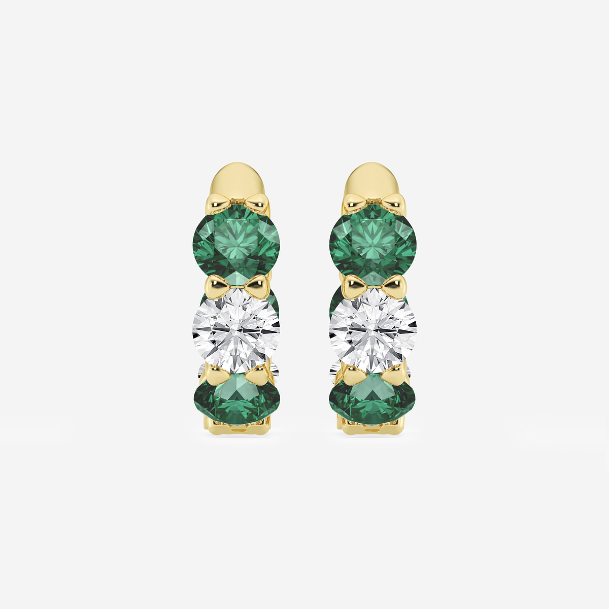 4.3 mm Round Created Emerald and 1 1/3 ctw Round Lab Grown Diamond Huggie Hoop Earrings