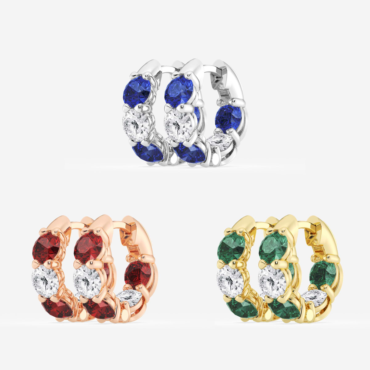 Additional Image 2 for  4.3 mm Round Created Emerald and 1 1/3 ctw Round Lab Grown Diamond Huggie Hoop Earrings