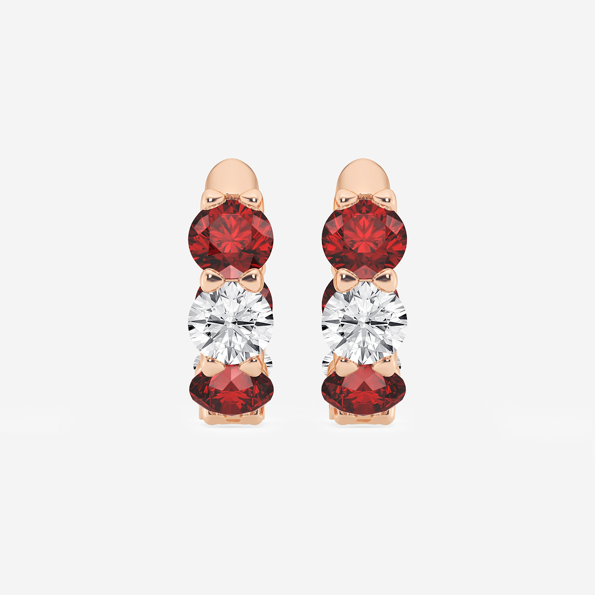 4.3 mm Round Created Ruby and 1 1/3 ctw Round Lab Grown Diamond Huggie Hoop Earrings