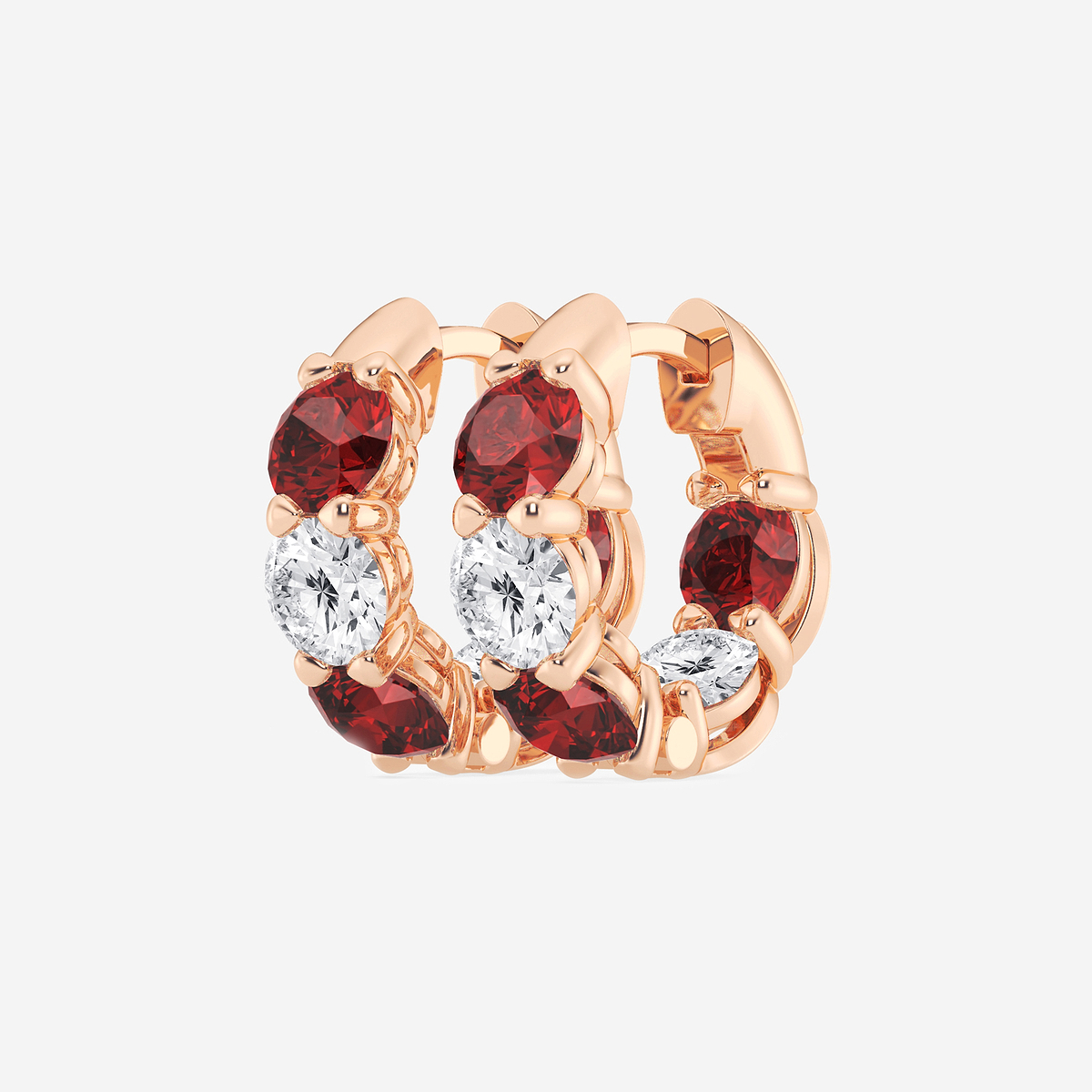 Additional Image 1 for  4.3 mm Round Created Ruby and 1 1/3 ctw Round Lab Grown Diamond Huggie Hoop Earrings