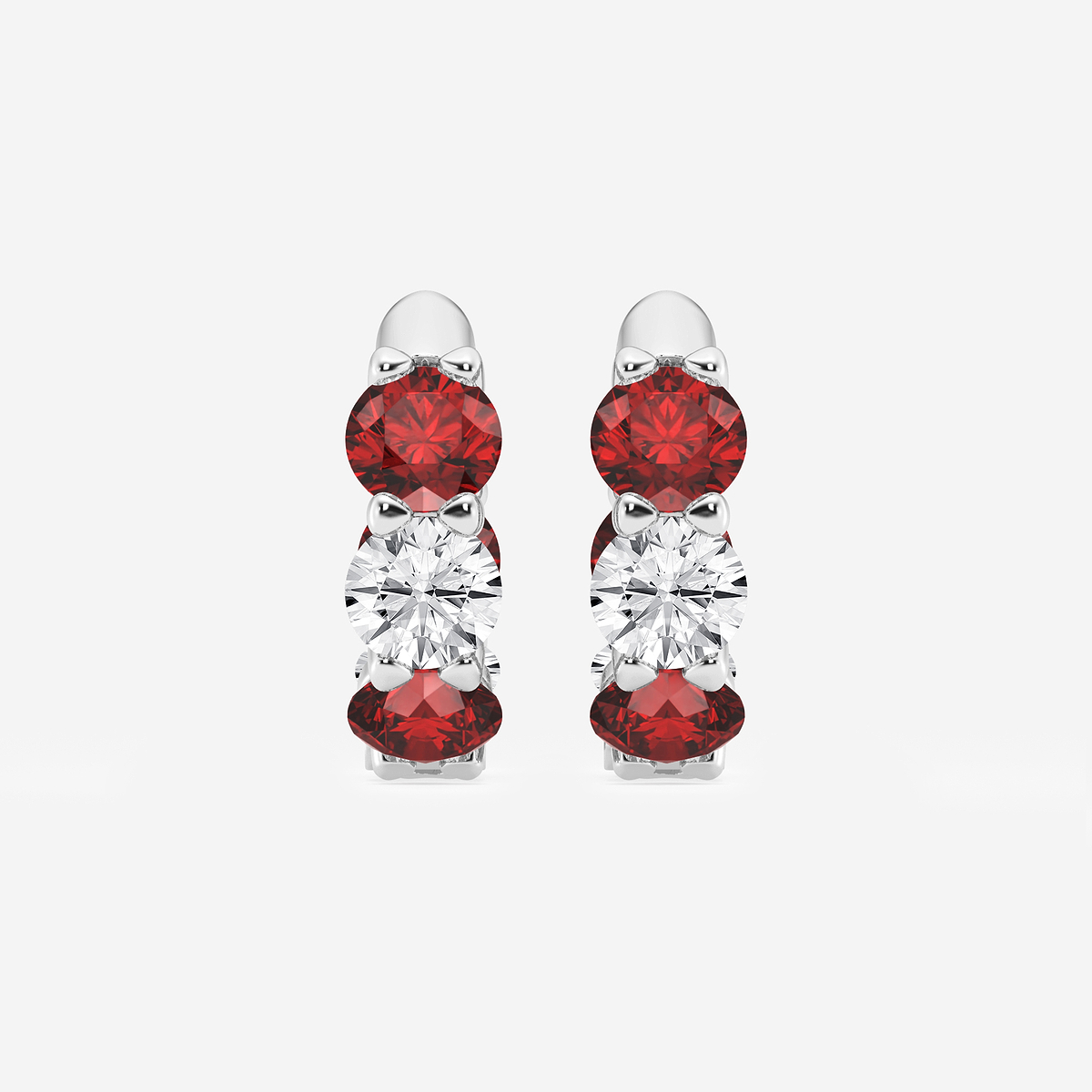 4.3 mm Round Created Ruby and 1 1/3 ctw Round Lab Grown Diamond Huggie Hoop Earrings