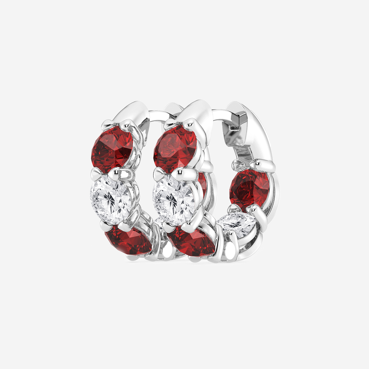 Additional Image 1 for  4.3 mm Round Created Ruby and 1 1/3 ctw Round Lab Grown Diamond Huggie Hoop Earrings