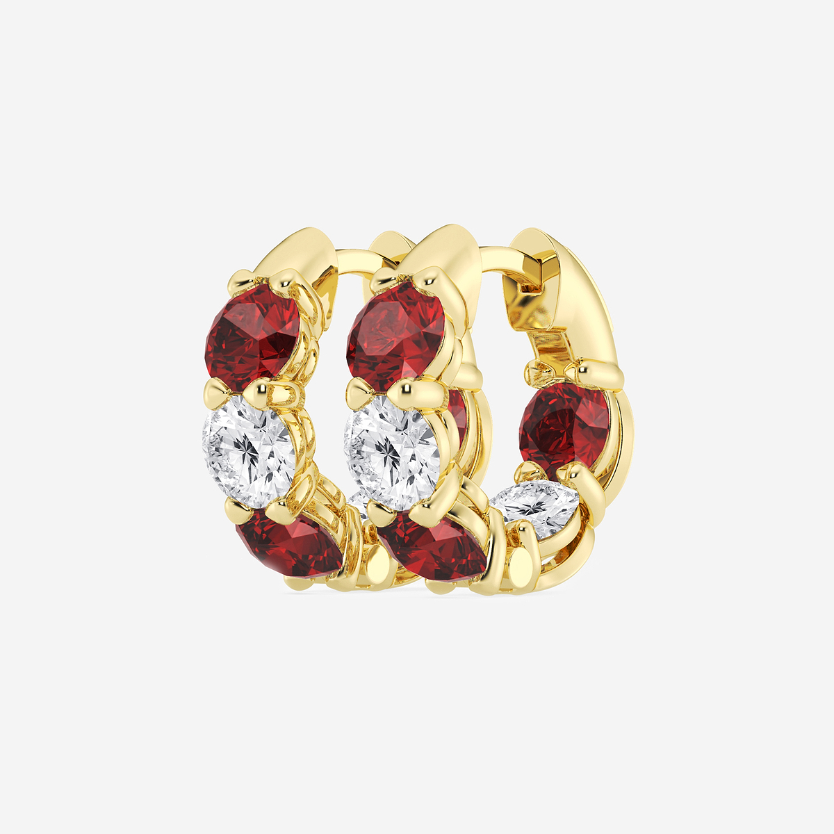 Additional Image 1 for  4.3 mm Round Created Ruby and 1 1/3 ctw Round Lab Grown Diamond Huggie Hoop Earrings