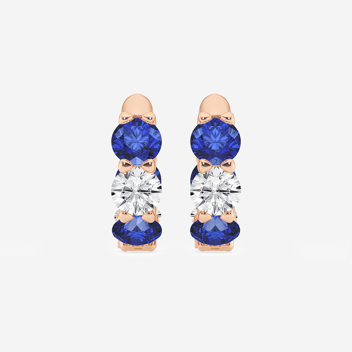 4.3 mm Round Created Sapphire and 1 1/3 ctw Round Lab Grown Diamond Huggie Hoop Earrings
