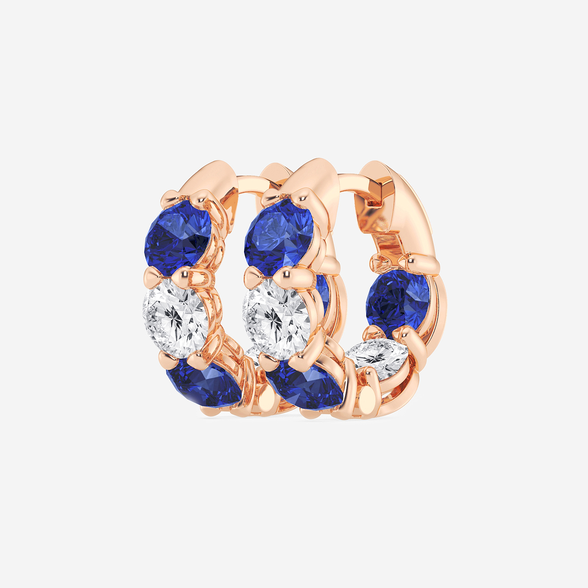 Additional Image 1 for  4.3 mm Round Created Sapphire and 1 1/3 ctw Round Lab Grown Diamond Huggie Hoop Earrings