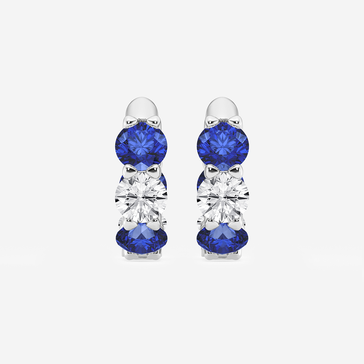 4.3 mm Round Created Sapphire and 1 1/3 ctw Round Lab Grown Diamond Huggie Hoop Earrings