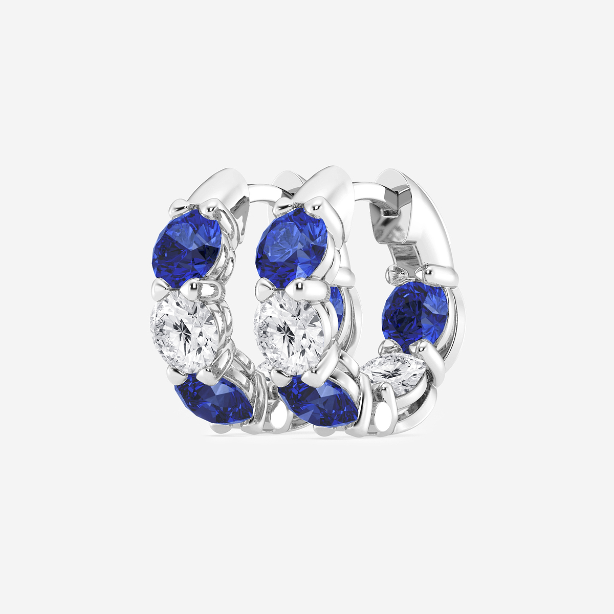 Additional Image 1 for  4.3 mm Round Created Sapphire and 1 1/3 ctw Round Lab Grown Diamond Huggie Hoop Earrings