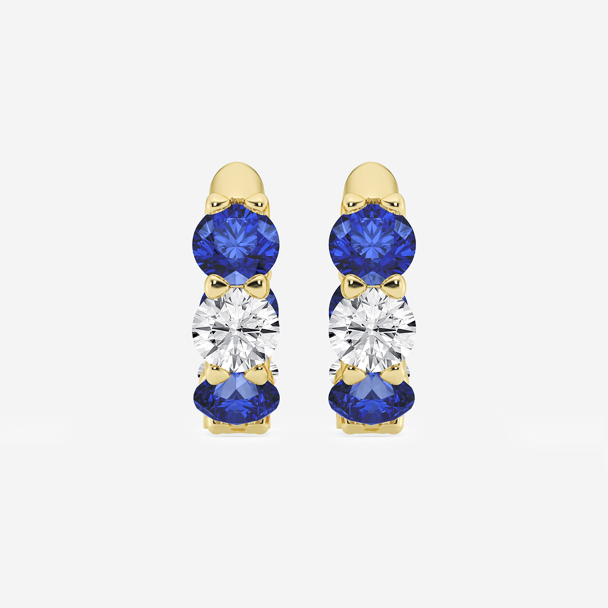 4.3 mm Round Created Sapphire and 1 1/3 ctw Round Lab Grown Diamond Huggie Hoop Earrings