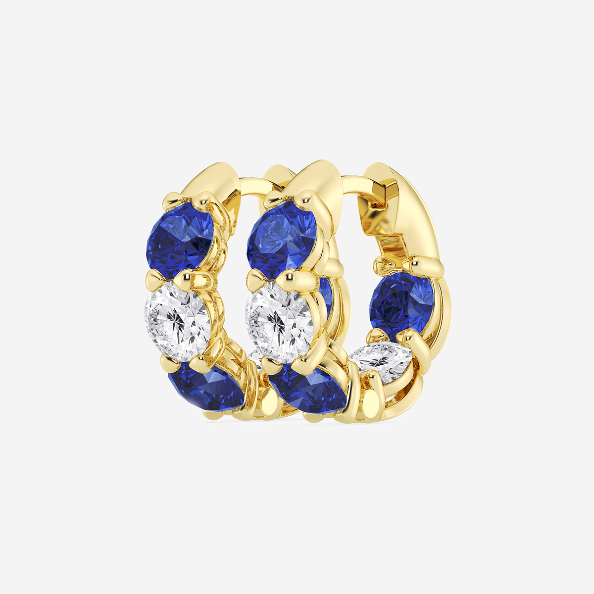 Additional Image 1 for  4.3 mm Round Created Sapphire and 1 1/3 ctw Round Lab Grown Diamond Huggie Hoop Earrings