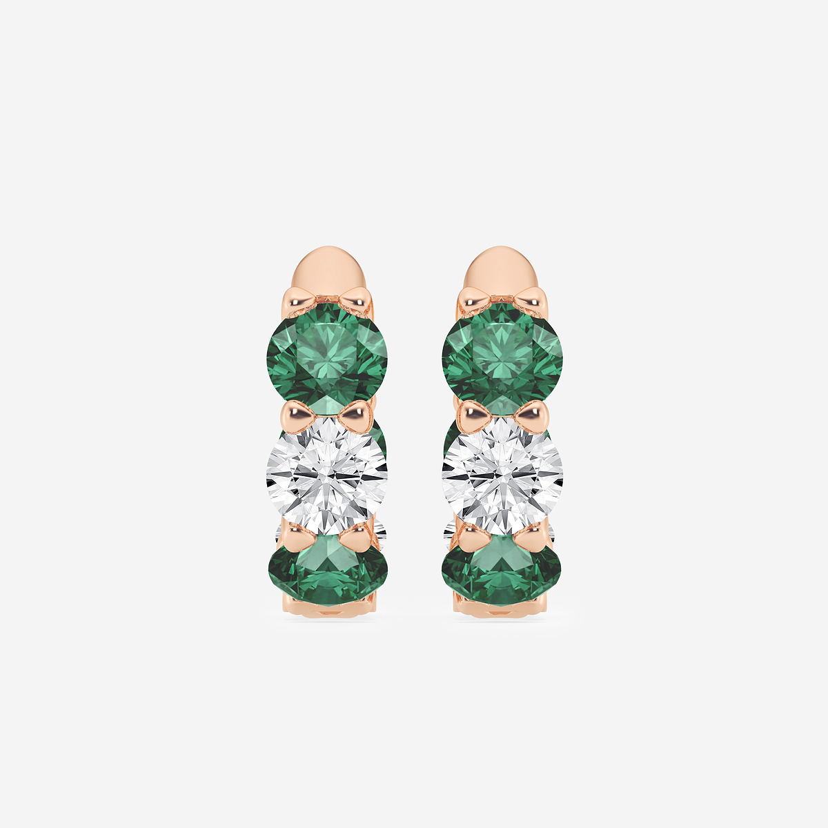 4.9 mm Round Created Emerald and 2 ctw Round Lab Grown Diamond Huggie Hoop Earrings
