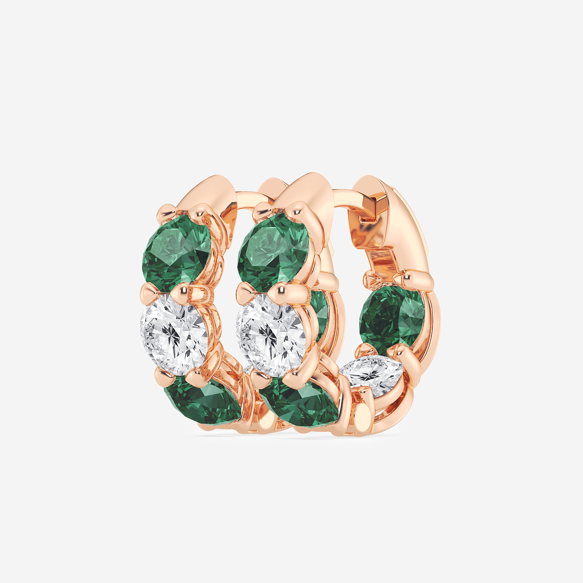 Additional Image 1 for  4.9 mm Round Created Emerald and 2 ctw Round Lab Grown Diamond Huggie Hoop Earrings