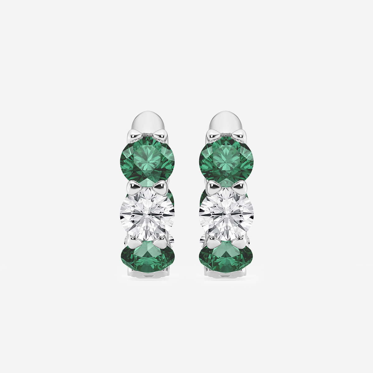 4.9 mm Round Created Emerald and 2 ctw Round Lab Grown Diamond Huggie Hoop Earrings