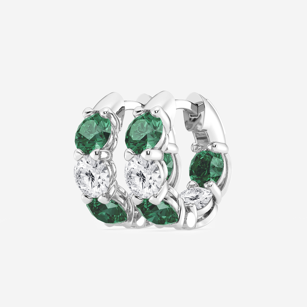 Additional Image 1 for  4.9 mm Round Created Emerald and 2 ctw Round Lab Grown Diamond Huggie Hoop Earrings