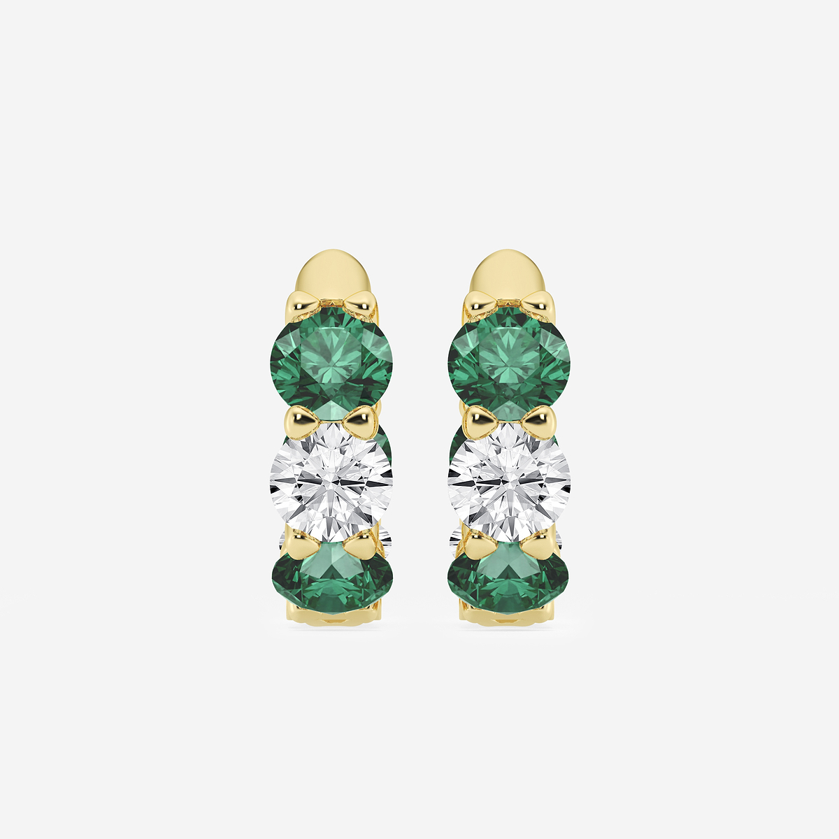 4.9 mm Round Created Emerald and 2 ctw Round Lab Grown Diamond Huggie Hoop Earrings