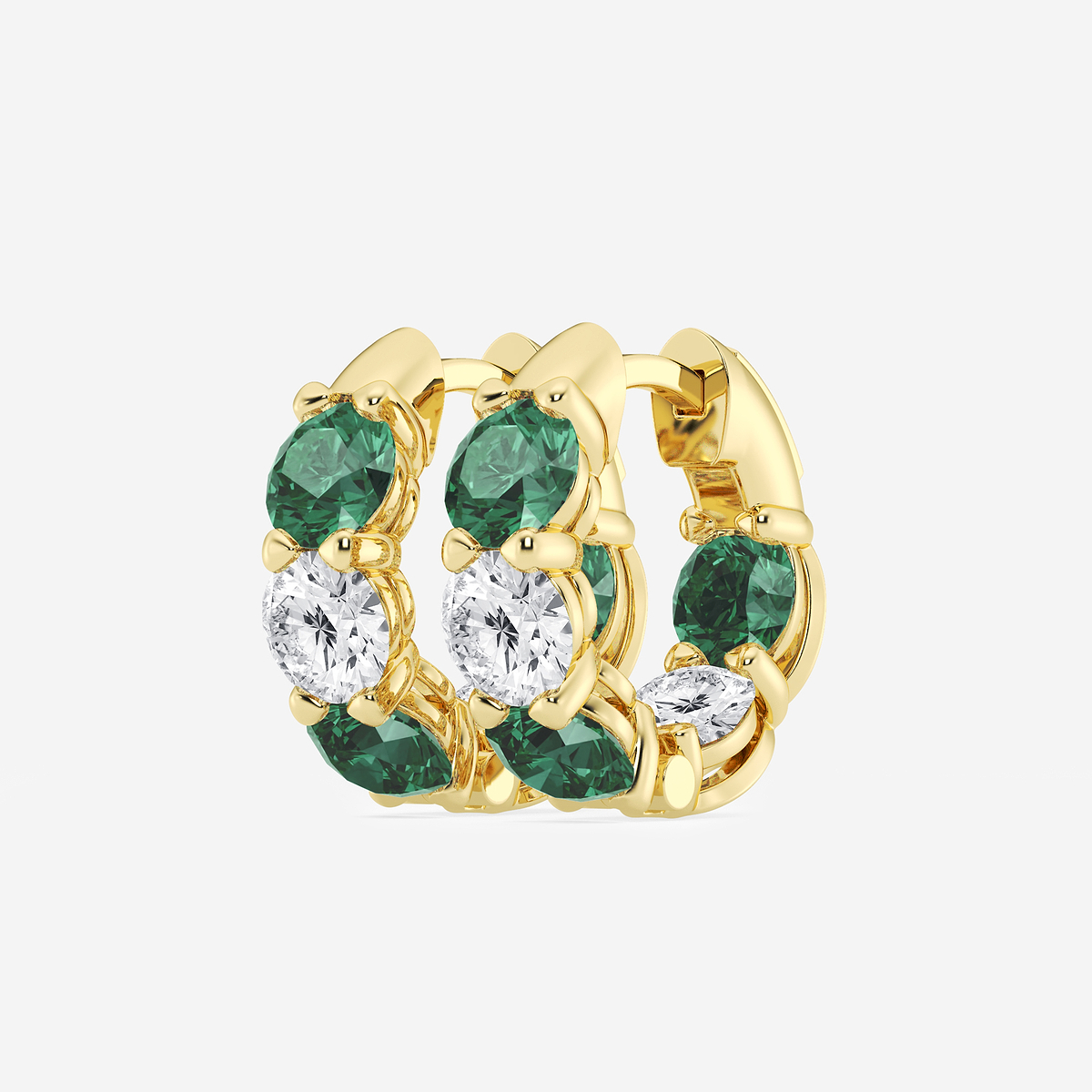 Additional Image 1 for  4.9 mm Round Created Emerald and 2 ctw Round Lab Grown Diamond Huggie Hoop Earrings