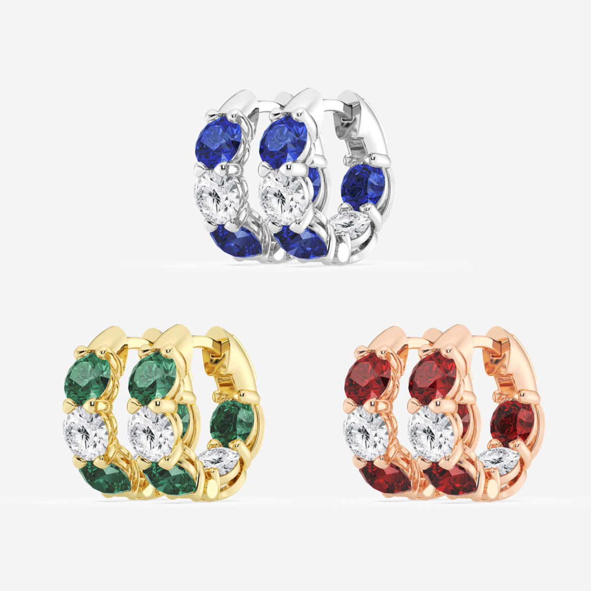 Additional Image 2 for  4.9 mm Round Created Ruby and 2 ctw Round Lab Grown Diamond Huggie Hoop Earrings