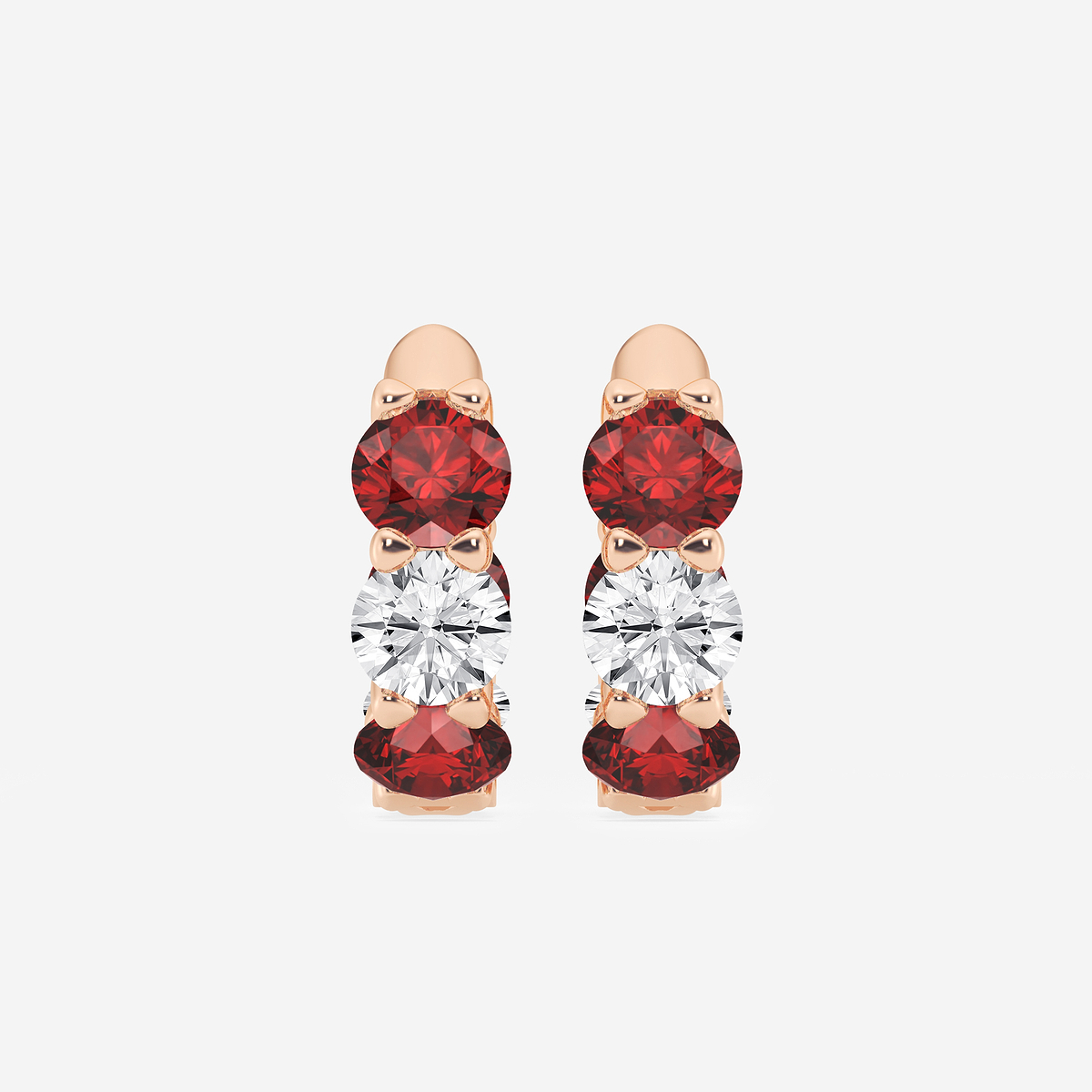 4.9 mm Round Created Ruby and 2 ctw Round Lab Grown Diamond Huggie Hoop Earrings