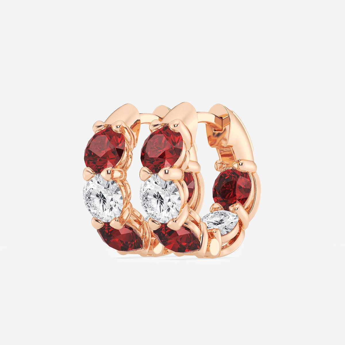 Additional Image 1 for  4.9 mm Round Created Ruby and 2 ctw Round Lab Grown Diamond Huggie Hoop Earrings