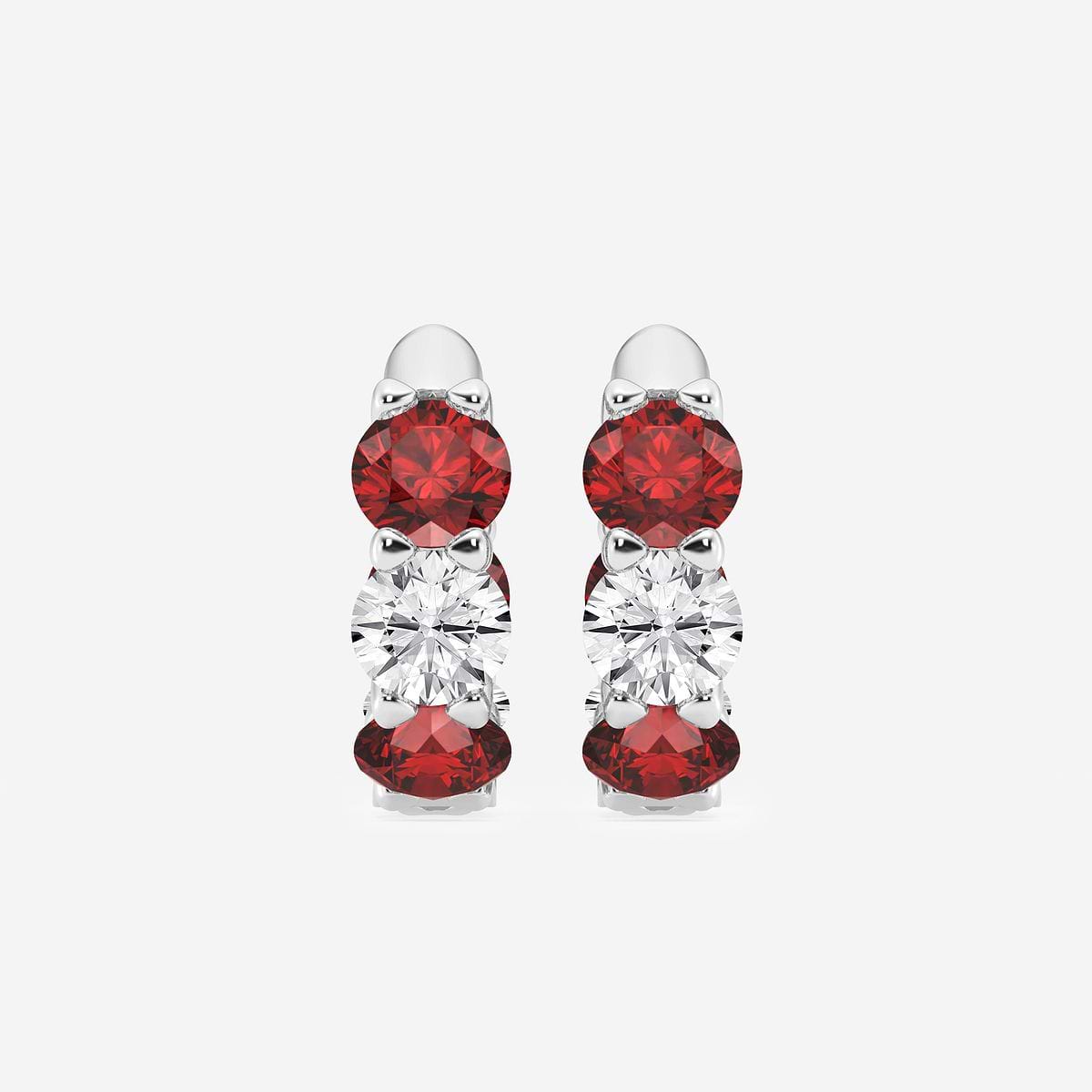 4.9 mm Round Created Ruby and 2 ctw Round Lab Grown Diamond Huggie Hoop Earrings