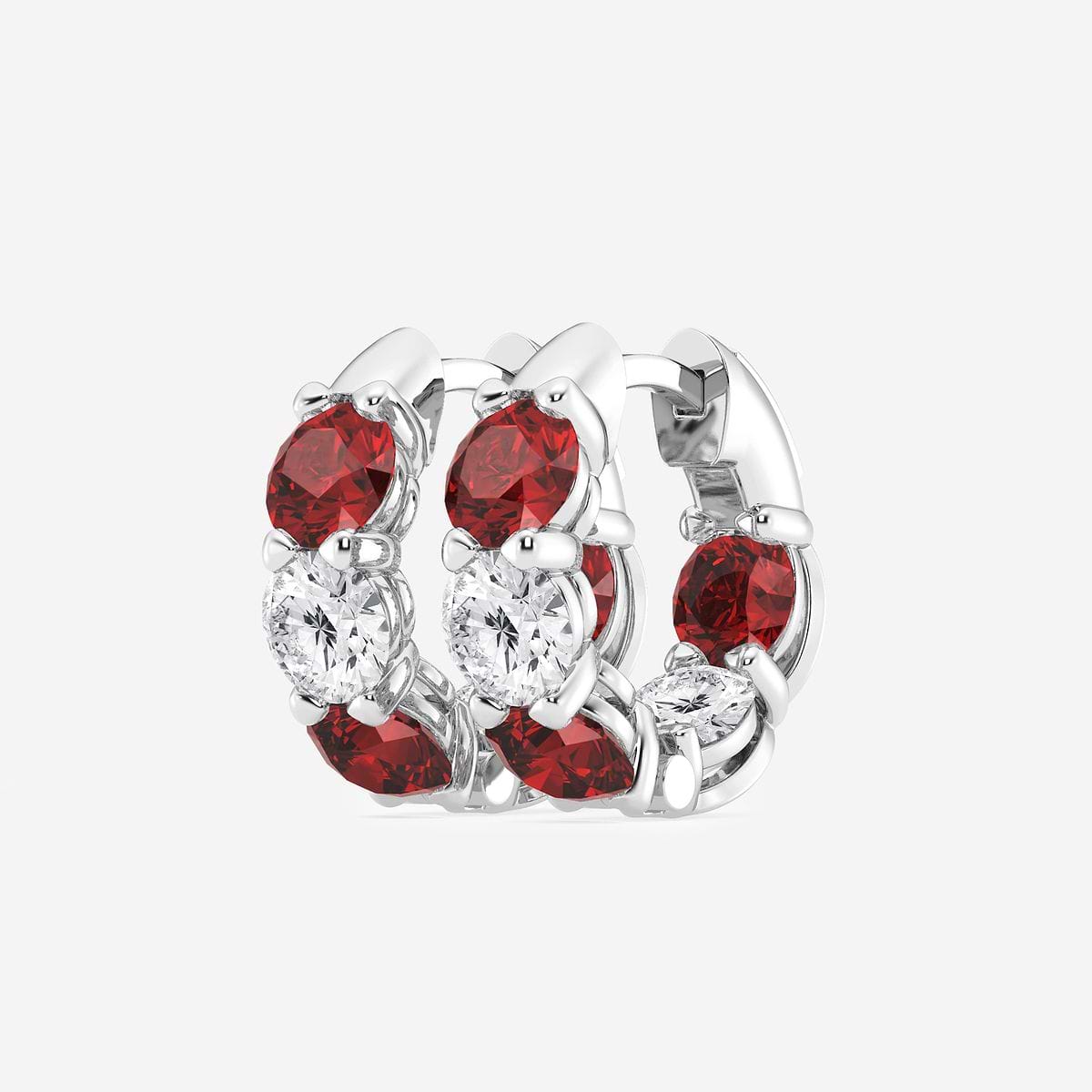 Additional Image 1 for  4.9 mm Round Created Ruby and 2 ctw Round Lab Grown Diamond Huggie Hoop Earrings