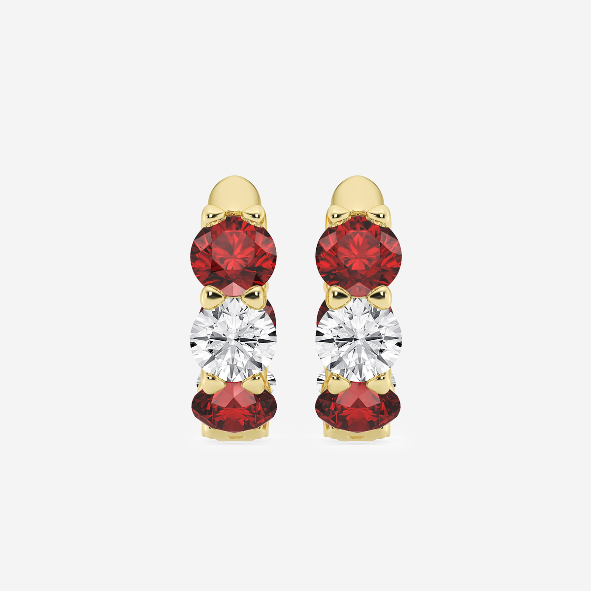 4.9 mm Round Created Ruby and 2 ctw Round Lab Grown Diamond Huggie Hoop Earrings