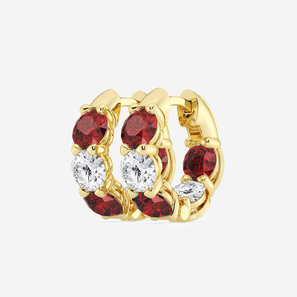 Additional Image 1 for  4.9 mm Round Created Ruby and 2 ctw Round Lab Grown Diamond Huggie Hoop Earrings