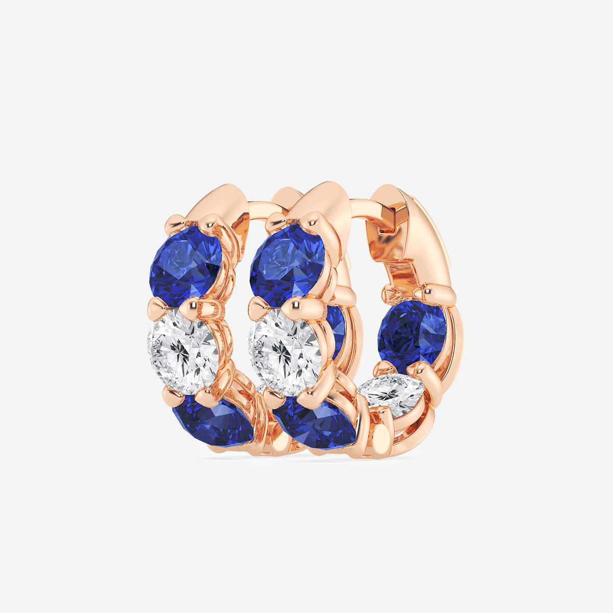 Additional Image 1 for  4.9 mm Round Created Sapphire and 2 ctw Round Lab Grown Diamond Huggie Hoop Earrings
