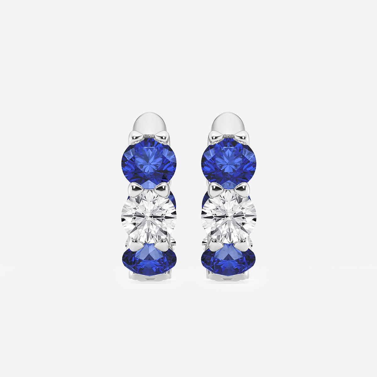 4.9 mm Round Created Sapphire and 2 ctw Round Lab Grown Diamond Huggie Hoop Earrings