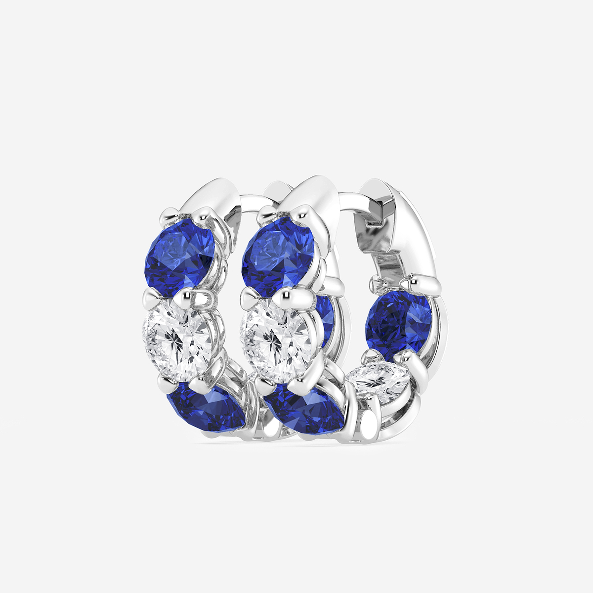 Additional Image 1 for  4.9 mm Round Created Sapphire and 2 ctw Round Lab Grown Diamond Huggie Hoop Earrings