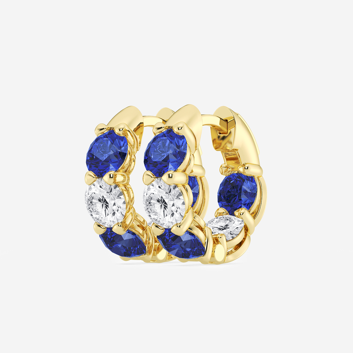 Additional Image 1 for  4.9 mm Round Created Sapphire and 2 ctw Round Lab Grown Diamond Huggie Hoop Earrings
